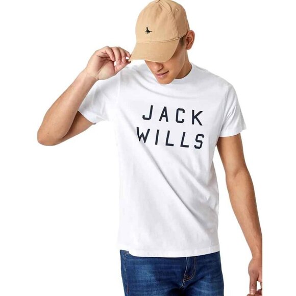 NEW JACK WILLS Men's Sutton Logo Short Sleeve Tee White - Picture 1 of 5